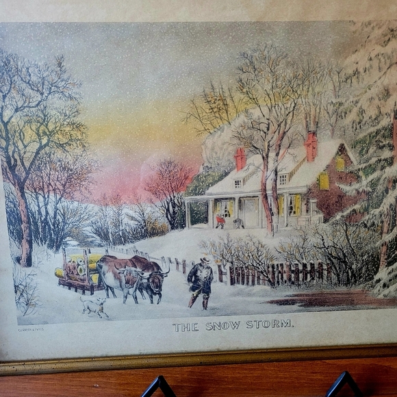 Currier and Ives The Snow Storm Country Farmhouse Scene Framed Picture - Picture 3 of 10